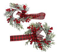 GALPADA Lot de 2 Petites Couronnes de Noël 30 CM Baies Rouges et Aiguilles de Pin Guirlande Décorative D’Intérieur pour Fenêtres Portes et Armoires Cuisine Décoration Festive Champêtre