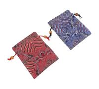 GALPADA Lot de 2 Pochettes Brocart Double Couche en Soie avec Perles de Bois, Petites Pochettes Présents à Motifs Feuille de Ficus, 12 X 10 Cm, Rangement Bijoux et Friandises pour Fête