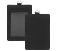 GALPADA Lot de 2 Porte-badges Verticaux Noirs en Cuir Pu, Pochette Transparente pour Cartes D'identité et Badges Nominaux, Étui Multiple sans Lanière, Accessoire Bureau Pratique et Solide
