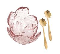 GALPADA Lot de 2 Sets de Petits Bols en Verre Transparent à Fleurs de Cerisier, Bols Mélangeurs pour Masques Faciaux et Huiles Essentielles, Cuillères Dorées Incluses, pour Spa et Soins