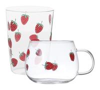GALPADA Lot de 2 Tasses en Verre à Motif Fraise, Design Créatif et Élégant, Facile à Ranger, sans Odeur, pour Boissons Froides au Quotidien