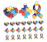 GALPADA Lot de 24 Pendentifs en Alliage pour Bracelet DIY Thème de L'autisme, Breloques Colorées Blanches, Accessoires Créatifs pour Artisanat, Présents Solidaires, Usage Bijoux