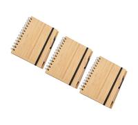 GALPADA Lot de 3 Carnets à Spirale à Couverture en Bambou, 70 Pages Lignées, avec 3 Stylos, Rangement Pratique, pour Bureau, Voyage ou Réunions