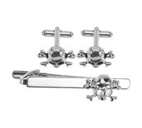 GALPADA Lot de 3 Set de Set de Agrafes de Cravate en Alliage Argenté Boutons de Manchette Tête de Mort, Design Élégant et Polyvalent pour Hommes, pour Occasions Spéciales et Affaires
