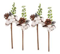 GALPADA Lot de 4 Branches Décoratives de Fleurs de Coton Naturelles Séchées Vertes - Tiges Décoratives pour Compositions de Fleurs Décorations d’Automne et Fêtes - Décor Végétal Solide