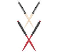 GALPADA Lot de 4 Brosses à Cheveux Bouclées - 2 Petites Brosses Rondes en Bois Naturel 2 Peignes Tubulaires en Aluminium Rouge - Kit Professionnel pour Coiffage Bouclage et Brushing