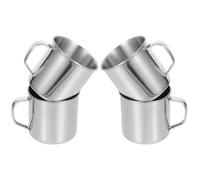 GALPADA Lot de 4 Tasses de Camping en Acier Inoxydable 304 avec Anse Confortable, Multifonctionnelles, pour Randonnée et Fêtes en Plein Air