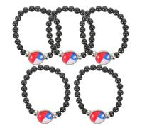 GALPADA Lot de 5 Bracelets en Perles de Verre Noires et Pierres Naturelles Bracelet Patriotique Drapeau du Chili Unisexe Bijou Léger et Résistant pour Fête Nationale et Usage Quotidien