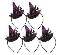 GALPADA Lot de 5 Serrage-têtes Chapeau de Sorcière Violets Motif Toile D'araignée Noire, Bandeaux Cosplay Halloween pour Femmes et Filles, Accessoires Coiffure Fête Déguisement Sorcière