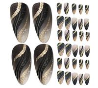 GALPADA Lot de 6 Boîtes de Faux Ongles Autocollants Réutilisables à Paillettes et Rayures, Couverture Complète, 24 Pièces par Boîte, Kit Nail Art Féminin pour Fête et Usage Quotidien