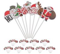GALPADA Lot de 80 décorations de cupcakes de Noël, Père Noël, bonhomme de neige, renne, drapeaux alimentaires, pour fêtes de fin d'année et rassemblements saisonniers