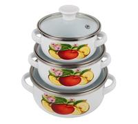 GALPADA Marmite en Émail Blanc 3 Pièces Couvercle et Poignées Isolantes, Fond Plat pour Cuisson Maison et Soupe Design Floral Élégant Plusieurs styles