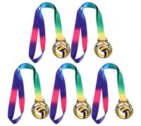 GALPADA Médailles de Champion Volleyball en métal Lot de 5 avec Ruban Polyester - récompenses pour Enfants en compétition Sportive Style réaliste