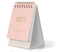 GALPADA Mini Calendrier de Bureau Debout 2027 Rose en Papier, Spiralé | Feuilles Mensuelles Perforées, Support Chevalet Solide, Format Compact pour Bureau, Chevet et Étudiants