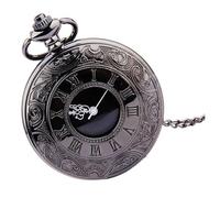 GALPADA Montre de Poche Vintage à Double Affichage avec Chiffres Romains et Arabes Montre Rétro avec Chaîne Fine Cadran Noir Classique Steampunk Idée Originale pour Homme et Femme