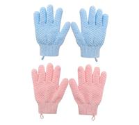 GALPADA Moufles Exfoliants Corps Lot de 4 en Tissu Jacquard Créatif 2 Bleus et Moufles de Bain Doux et Élastique pour Massage et Gommage Corporel Adaptés à Types de Peau Usage et