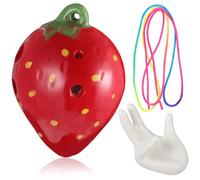 GALPADA Ocarina en Céramique à 6 Trous de Fraise Rouge Instrument pour Garçon et Filles Débutant avec Cordon de Support Partition Musicale en Anglais et Support Blanc pour