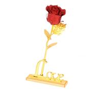 GALPADA Ornement de Rose en Feuille D’Or Socle Love Décoration Romantique Saint-Valentin Présent Créatif pour Maison Bureau et Couple Ornement Alphabet Valentin Rouge Éclatant