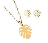 GALPADA Parure Collier et Boucles Oreilles Femme Monstera Thème Naturel Léger et Délicat Bijoux Mode pour Occasions Spéciales