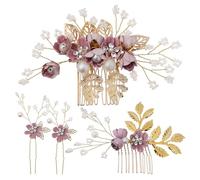 GALPADA Peignes à Cheveux en Alliage Perles Artificielles et Strass, Lot de 4 Set de Set de Pièces, Design Floral Élégant, Maintien Sécurisé et Résistant, pour Occasions Spéciales
