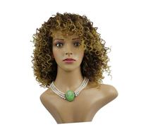 GALPADA Perruque Courte Bouclée Synthétique Marron Et Blonde Confortable Et Lavable Perruque Cosplay Pour Femmes Afro Remplacement Quotidien Naturel