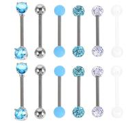 GALPADA Piercings de Langue en Acier Inoxydable Embouts Ronds et Perles Acryliques Bleues Lot de 12 Bijoux Légers pour Hommes et Femmes Usage Quotidien et Festif