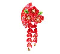 GALPADA Pince Cheveux Fleurie Pompon Faite Main Femme Kimono Costume Hanfu Décoration Fête Noël Coiffe Fille Ornement Style Floral Éventail Épingle Côté Accessoire Tissu Cosplay