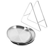 GALPADA Plateau de Service Rond en Acier Inoxydable 14 CM avec Support Set de 4 Assiettes Multifonctions pour Fruits Desserts et Barbecue Vaisselle Résistante et Facile à Nettoyer