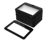 GALPADA Porte-badge rigide double fenêtre transparente noir, lot de 12, format horizontal pliable, adapté pour travail et entretien fréquent