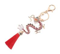 GALPADA Porte-clés Dragon Année Du Dragon avec Pendentif Brillant et Pompon Rouge Accessoire Multifonction pour Sac et Clés Symbole de Prospérité