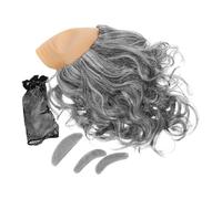 GALPADA Postiche Demi Chauve Grise 3 Pièces avec Bonnet Chauve, Moustache et Sourcils, Accessoire Costume Homme Âgé pour Déguisement Halloween et Soirées à Thème, Look Réaliste Ondulé