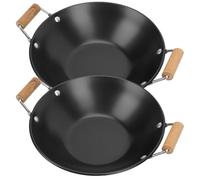 GALPADA Pot à Emporter Noir 2pcs en Métal avec Poignée en Bois, Résistant la Chaleur et Facile à Nettoyer, Marmite à Nouilles pour Camping et Repas Individuels