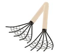 GALPADA Râteaux à Coquillages en Acier au Carbone 2pcs Manche en Bois Antidérapant, Filet Inclus, pour Ramassage de Crustacés et Huîtres, Utilisation Plage et Marée Basse