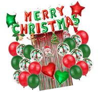 GALPADA Set de Ballons Aluminium Rouge et Vert Décoration de Fête de Noël avec Guirlandes Spirales et Rideaux Pluie pour Mur Fenêtre et Plafond Kit Ballons Décoratifs Festifs