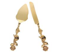 GALPADA Set de Service Gâteau Alliage de Zinc Doré avec Couteau Dentelé et Pelle Longue Ustensiles Pâtisserie Polyvalents pour Anniversaires Tranchage et Service Faciles