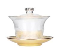 GALPADA Soupière à Thé Décorative en Verre Cristal Couvercle à Bouton Floral, Bol à Thé Traditionnel Chinois Motif Doré, pour Recevoir Amis à Domicile