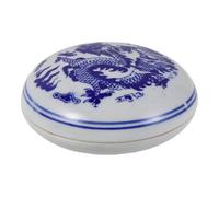 GALPADA Tampon Encreur Calligraphie Bleu Blanc Céramique Dragon Motif Boîte Étanche Anti-débordement Pour Apprendre Calligraphie et Cachet Sceau Débutants et Bureau