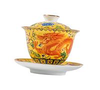 GALPADA Tasse à Thé Kung Fu En Porcelaine Sancai Gaiwan - Bol à Thé Traditionnel Chinois Avec Motif Dragon - Idéal Pour Amateurs De Thé En Voyage Céramique Et Pratique