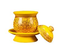 GALPADA Tasse en Céramique pour Culte Bouddhiste, Coupe D'eau Bénite Lotus Jaune Moyen, Mug de Culte Zen pour Offrandes, Décoration Temple et Maison, Articles Religieux