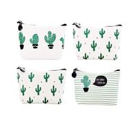 GALPADA Trousse à Crayons en Toile Cactus pour Écolière et Bureau, Résistant à l'usure, Pratique et Élégant, Mini Portefeuille pour Tickets et Cartes, Lot de 4 Pièces