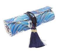 GALPADA Trousse de Rangement Enroulable pour Aiguilles à Crochet Organisateur Pratique Toile Sac de Stockage Compact pour Outils de Tricot Accessoires DIY Emplacements Bleu Vague