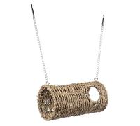 GALPADA Tunnel Et Maison pour Hamster Et Petits Animaux en Paille Naturelle avec Chaîne Suspendue, Habitat Sécurisé Et Jeu Adapté pour Hamster, Souriceau, Hérisson, Accessoires Petits Animaux