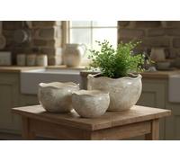 Galt International Lot de 3 pots de fleurs rustiques en céramique craquelée crème (27,9 cm/24,4 cm/17,8 cm) avec trou de drainage pour intérieur et extérieur (marron vintage)