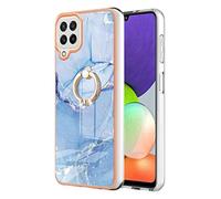 Galvanisé Coque pour Samsung Galaxy A22 4G Etui,Coque de Protection Housse Antichoc, Marbre Housse de Protection en Silicone TPU Étui de Téléphone 360°Stand Holder Case Cover Bleu Marble