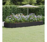 Galvanized Steel Raised Garden Bed Kit, Oval Elevated Planter Box for Vegetables Flowers Herbs, Large Outdoor Patio Balcony Gardening, Anthracite Color, Rust-Resistant, Easy Assembly, 373x140x36cm