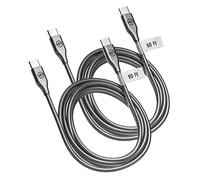 GALVANOX Lot de 2 câbles de charge USB-C vers USB-C résistants aux animaux de compagnie (3 m) - (60 W) Cordon de charge en métal tressé ultra durable (Gris métallique)