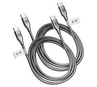 GALVANOX Lot de 2 câbles de charge USB-C vers USB-C résistants aux animaux de compagnie - Cordons de charge de type C en métal tressé ultra durable de 1,8 m (Gris métallique)