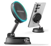 Galvanox Support magnétique sans fil pour chargeur de voiture, charge rapide 15 W (compatible avec MagSafe), support à ventouse pour tableau de bord avec câble USB-C enroulé et adaptateur