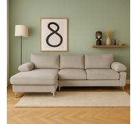 GALWAY - Canapé d'angle 4-5 places méridienne gauche velours côtelé beige