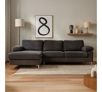 CONCEPT USINE | Canapé d’Angle 4-5 Places Galway Gris Anthracite | Méridienne Gauche | Velours Côtelé Ultra Doux | Assise Profonde et Moelleuse | Pieds Métal | Confort Durable | Look Contemporain